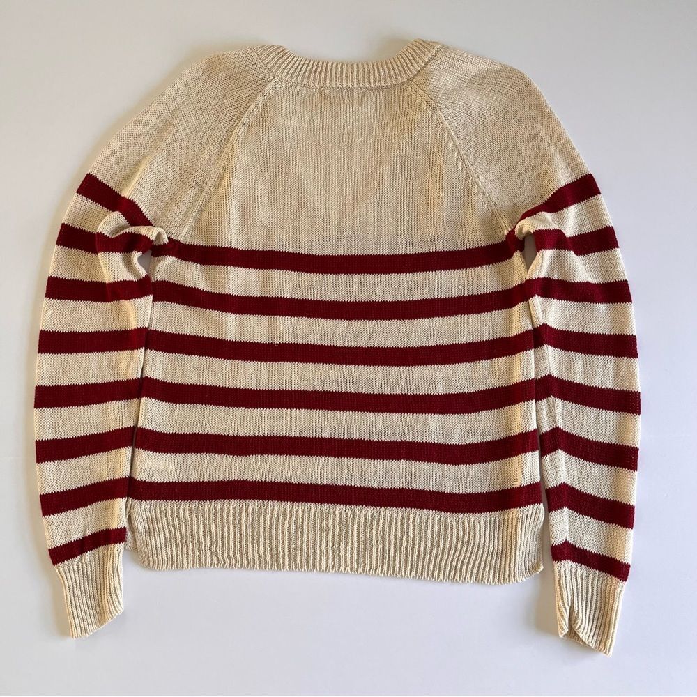 Denim & Supply Ralph Lauren Sz Large Red Cream Stripe Preppy 100% Linen Sweater - Picture 3 of 9